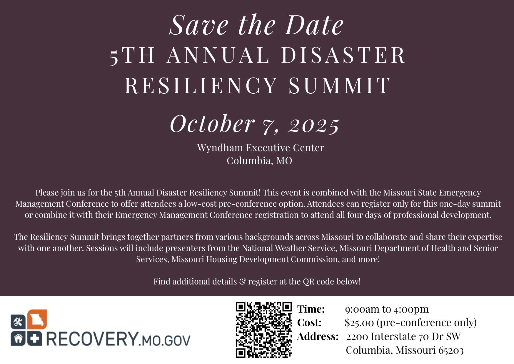 2025 Disaster Resiliency Summit Save-the-Date