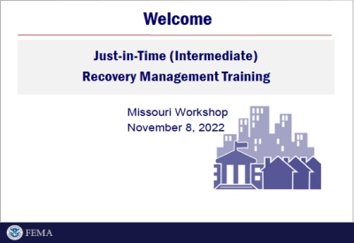 FEMA "Just-in-Time Recovery" Management Training Webinar