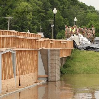 Missouri National Guard works to sandbag flood waters in Hannibal, May 29, 2019